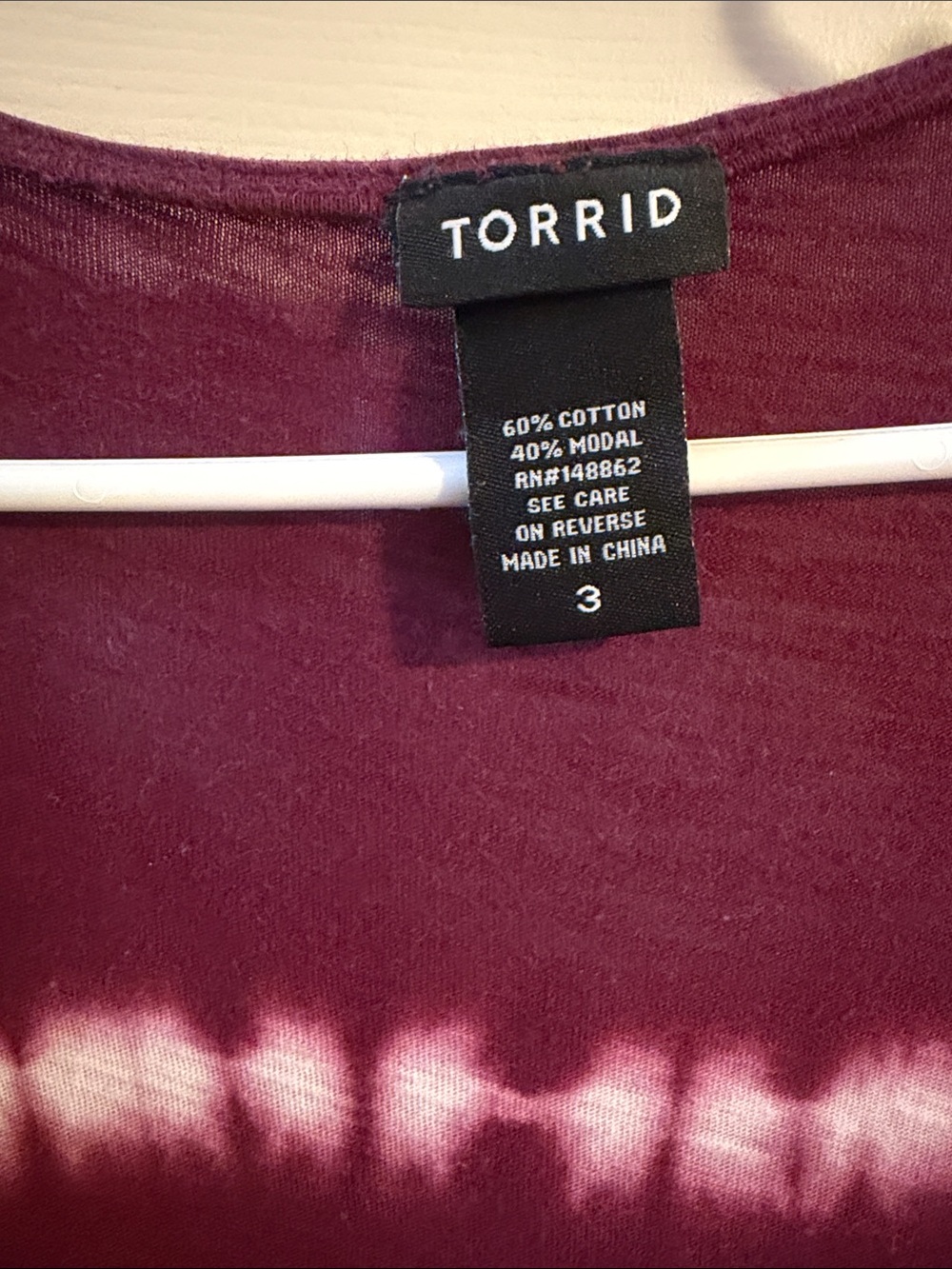 torrid Burgundy & White Tie-Dye Crisscross V-Neck Tunic - Picture 2 of 3